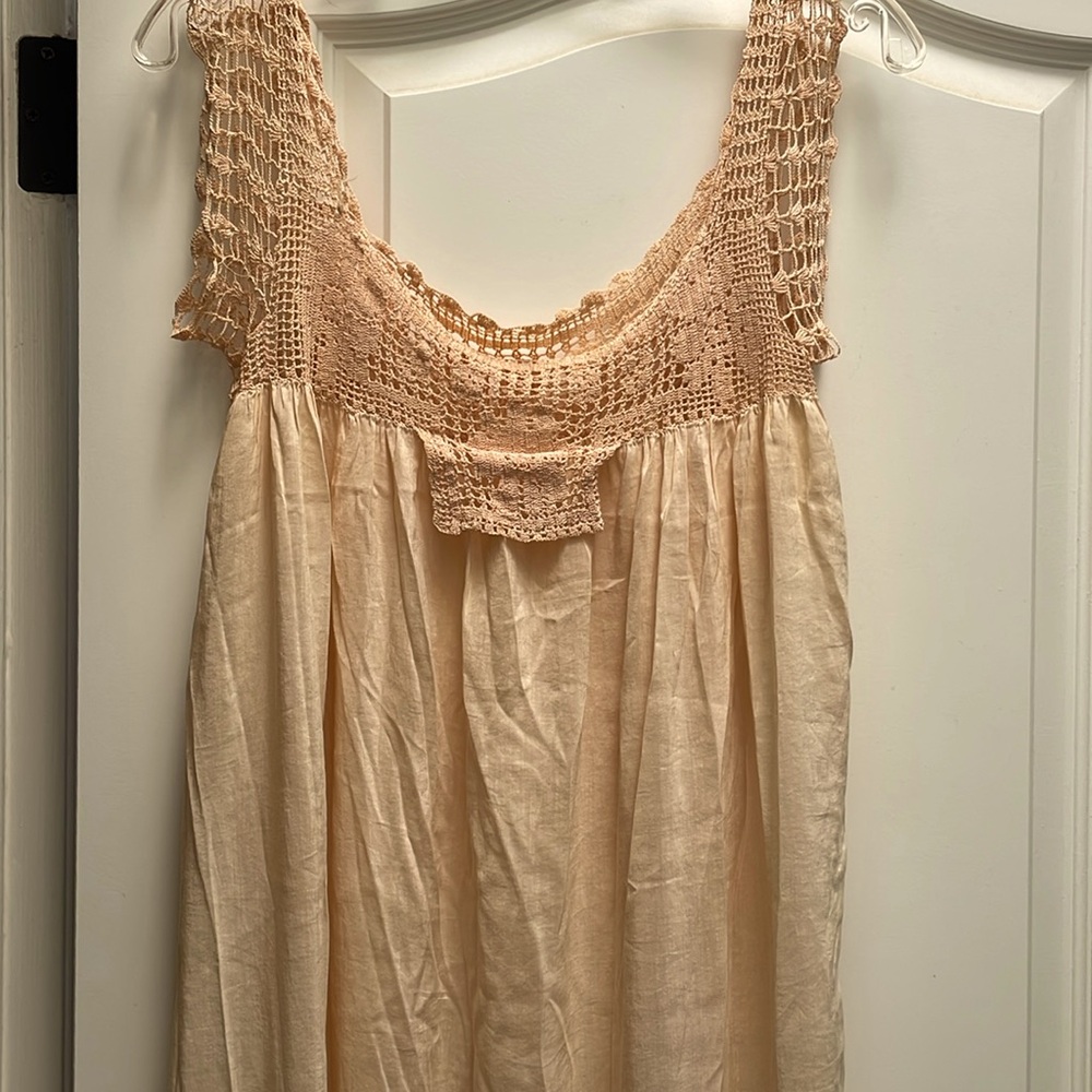 Antique 20’s-30’s Silk nightgown with crochet sleeves and bodice in soft peach